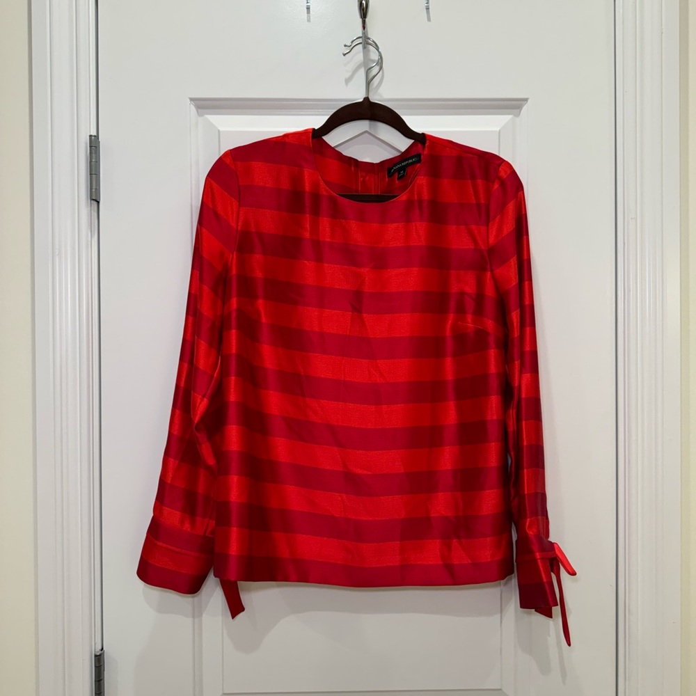 Banana Republic Red Striped Long Bow Sleeve Silky Blouse Medium